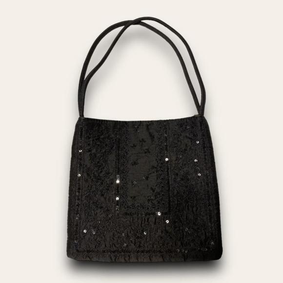 Vintage Black Embroidered Evening Shoulder Bag Sequins Whimsygoth 90s Ann Taylor - Picture 1 of 5